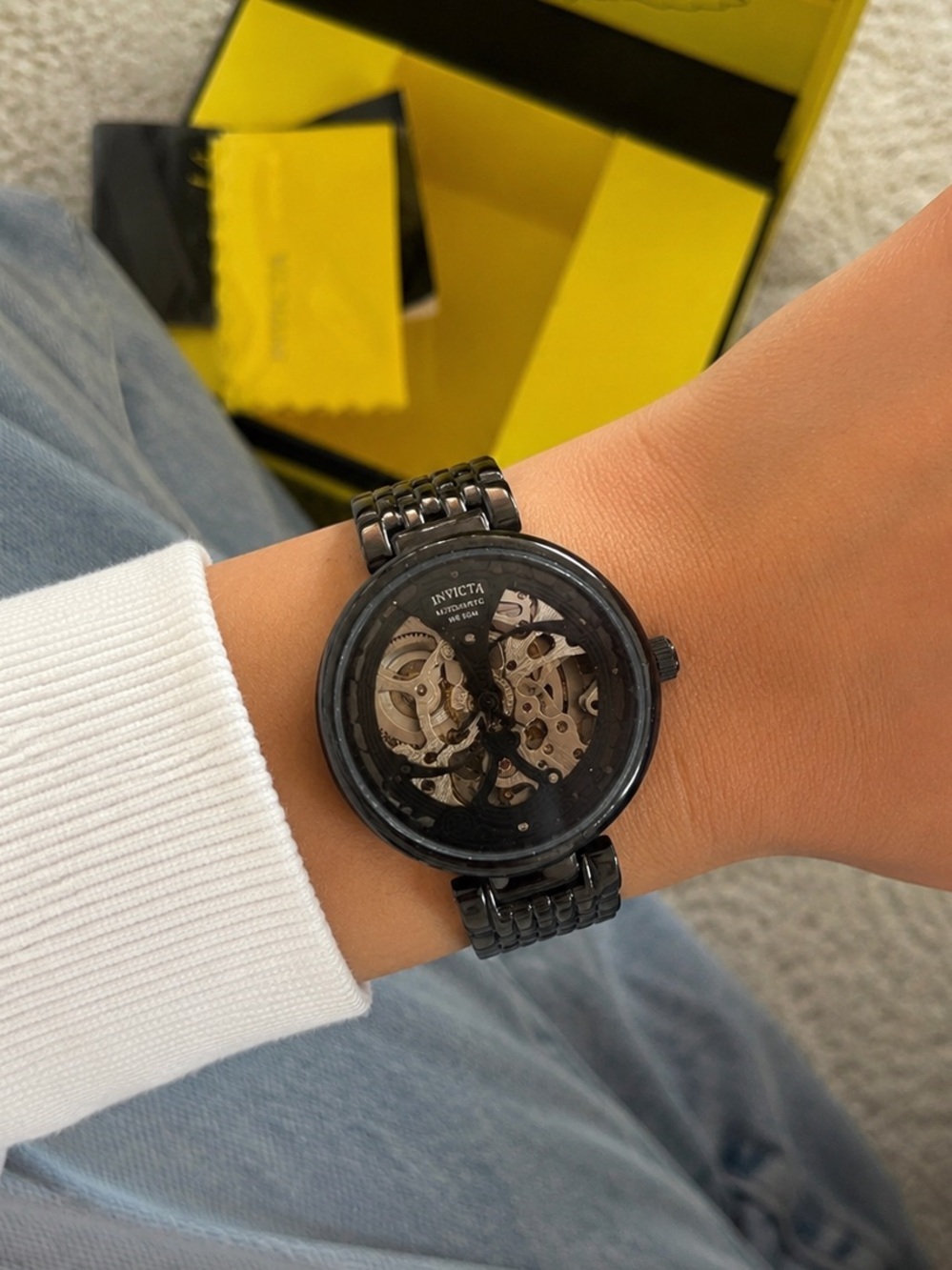 Invicta Automatic Skeleton Black Watch Stainless Steel Women’s Watch w/ Box